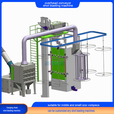 Limpieza crítica 20t Perfect Overhead Chain Conveyor Shot Blasting Machine con gancho