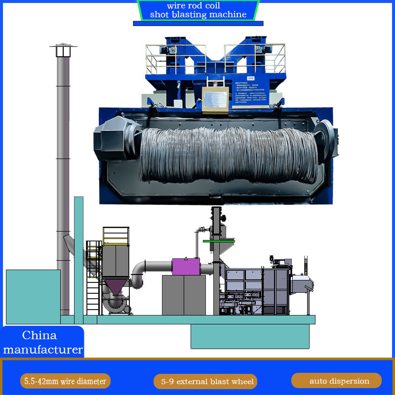 30kw/Set Descaling Wire Rod Coil Shot Blasting Machine para la prueba de óxido y corrosión